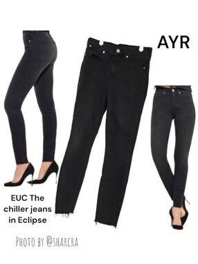 AYR Women The Chiller Jean in Eclipse lightweight stretch Frayed Black Denim 26